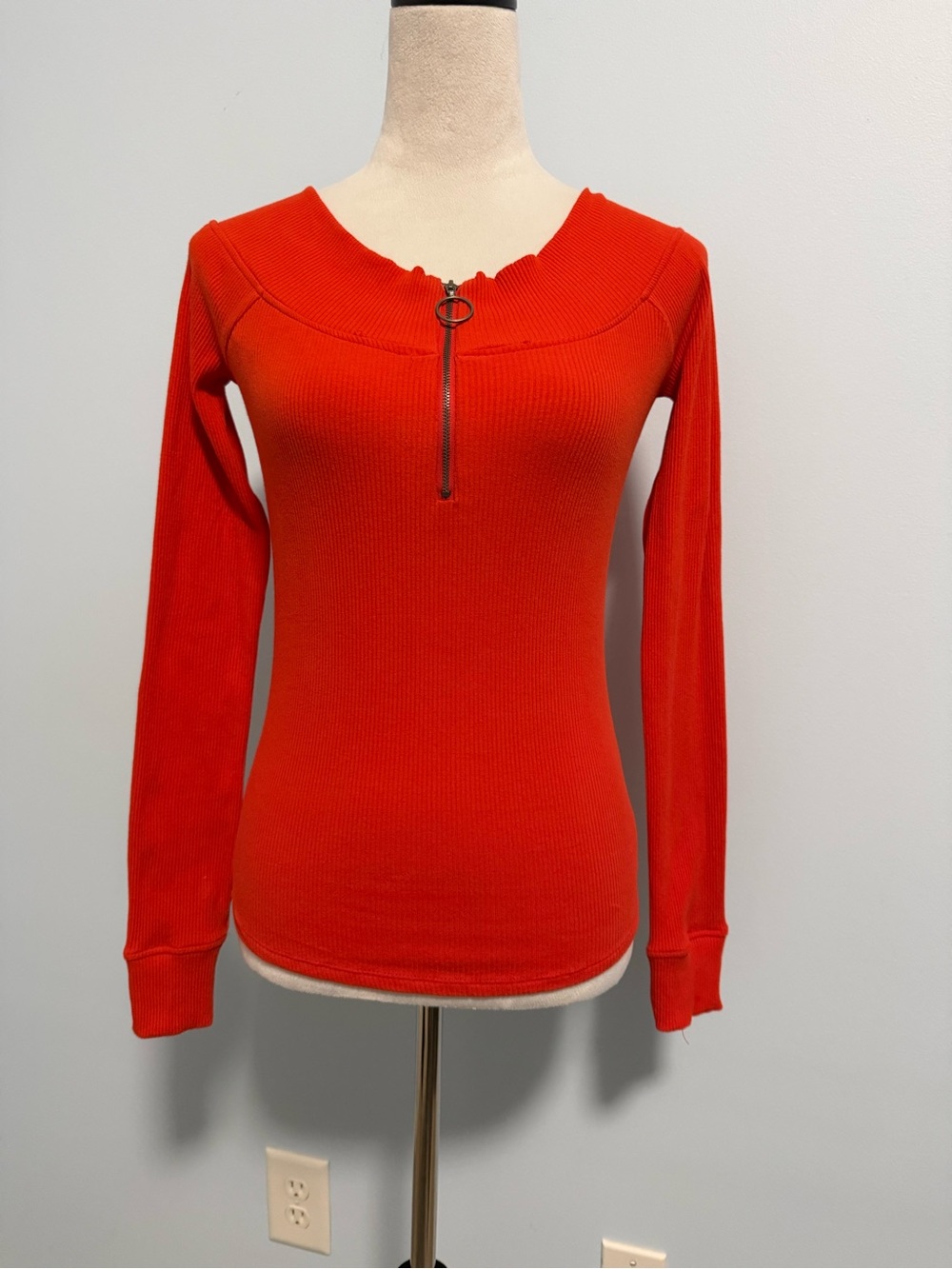 Free People Red zip up layering Ribbed Top Size M
